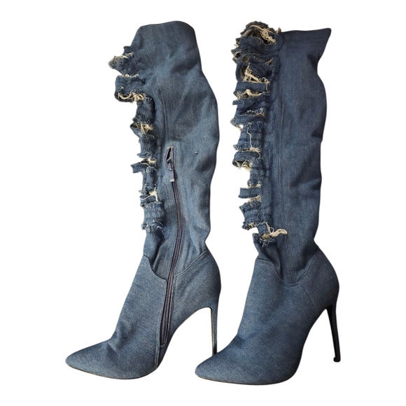 Stylish Denim Knee-High Boots Size 7.5 - Picture 1 of 7